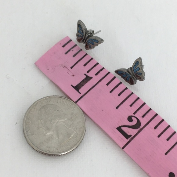 Vintage 80’s Turquoise Butterfly Stud Earrings Chip Inlay Boho Western Retro - Picture 10 of 11